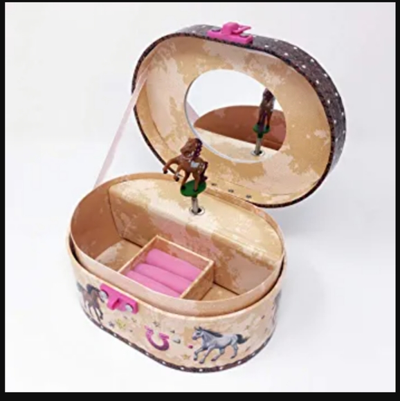 Hot Focus Dashing Horse Oval Shaped Musical Jewelry Box - Picture 1 of 12